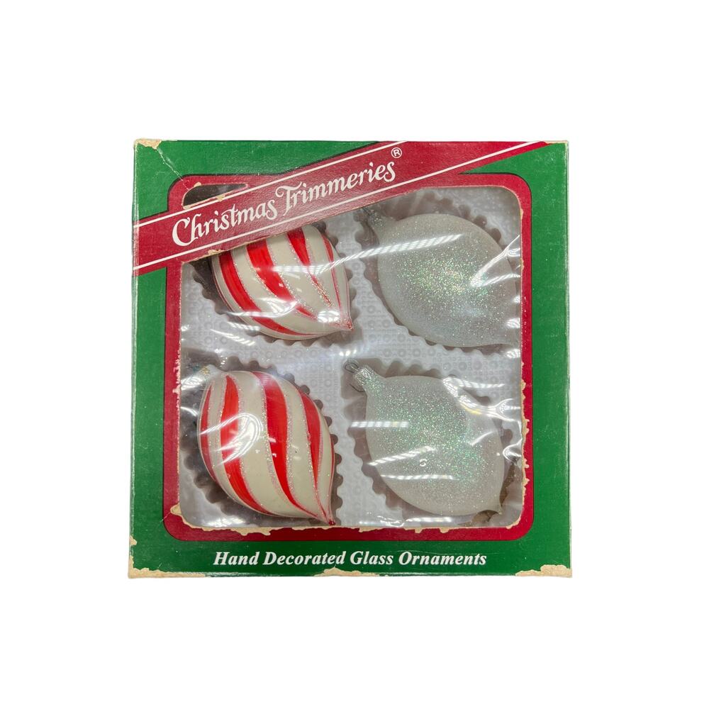Vintage Christmas Trimmeries Hand Decorated Glass Ornaments Set of 4
